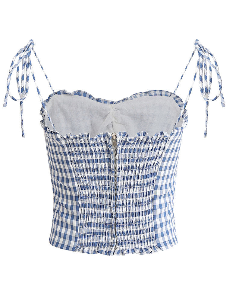 Dainty Blue Gingham Ruffle Crop Top