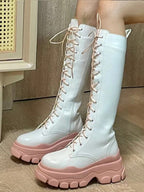 Strawberry Cream Chunky Sole Knee-High Boots