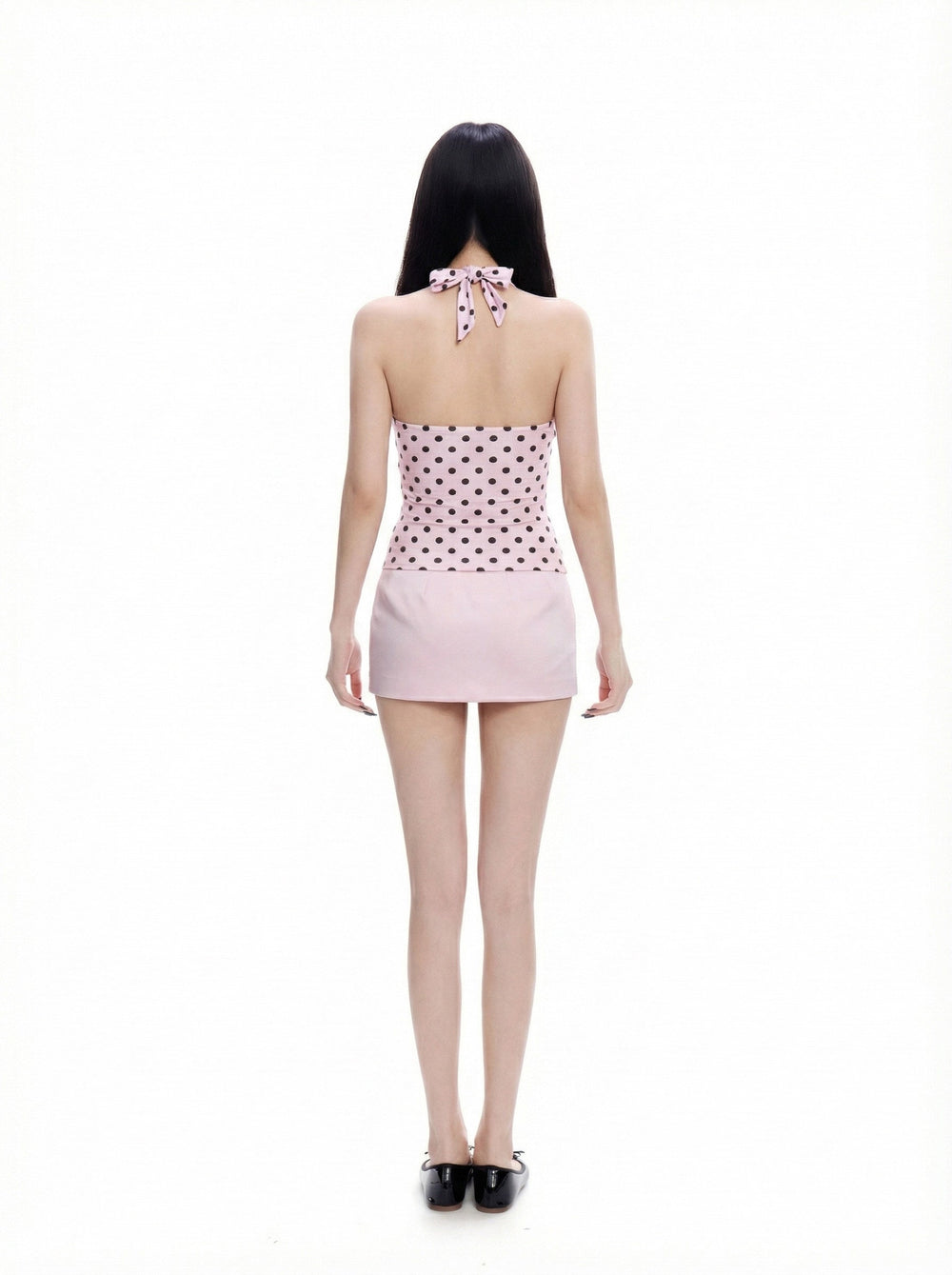 Sweetheart Pink Polka Dot Halter Top & Mini Skirt Set