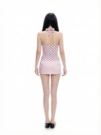 Sweetheart Pink Polka Dot Halter Top & Mini Skirt Set