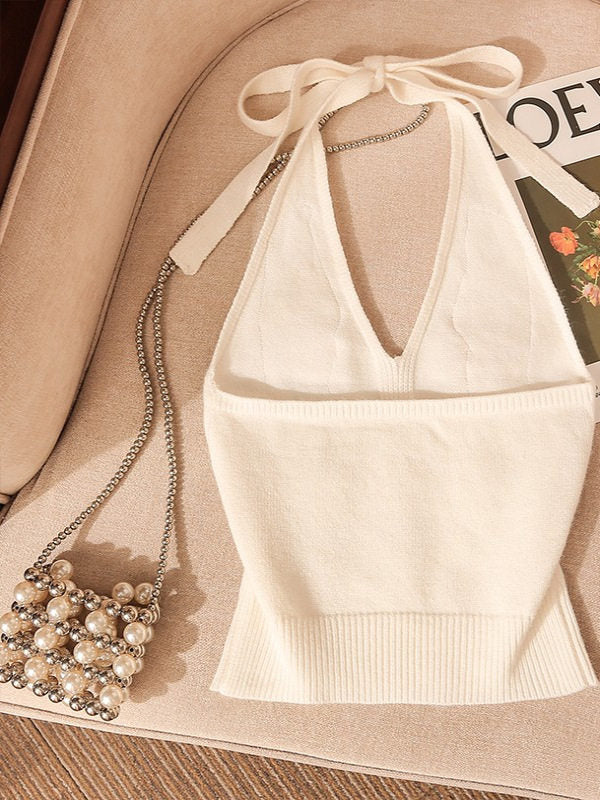 Dreamy Floral Applique Knit Halter Top