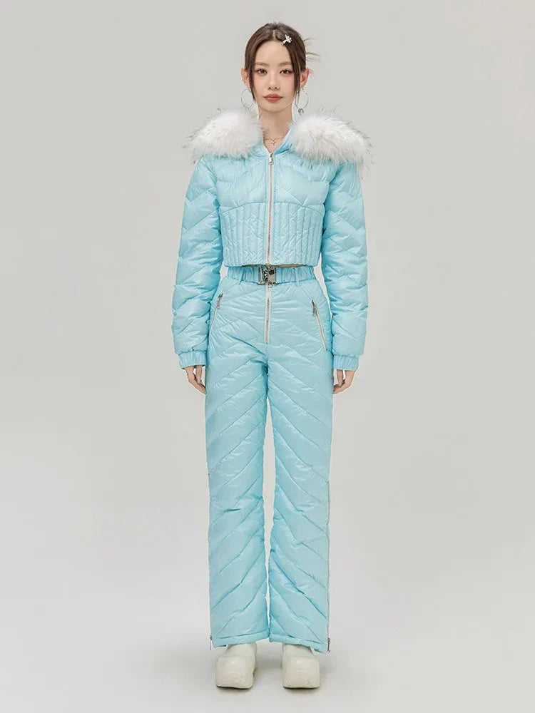 Ice Blue Quilted Two-Piece Ski Suit - Girlgeous