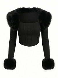 Midnight Vixen Faux Fur Corset Top