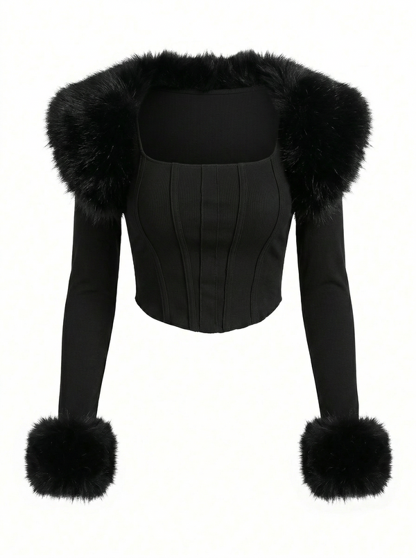 Midnight Vixen Faux Fur Corset Top
