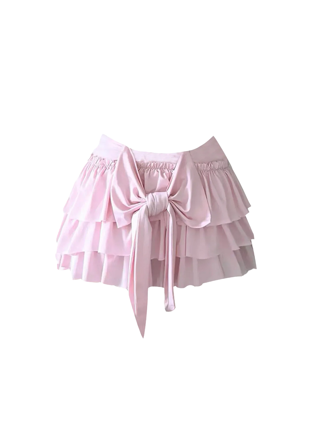 Blush Pink Tiered Ruffle Bow Mini Skirt - Girlgeous