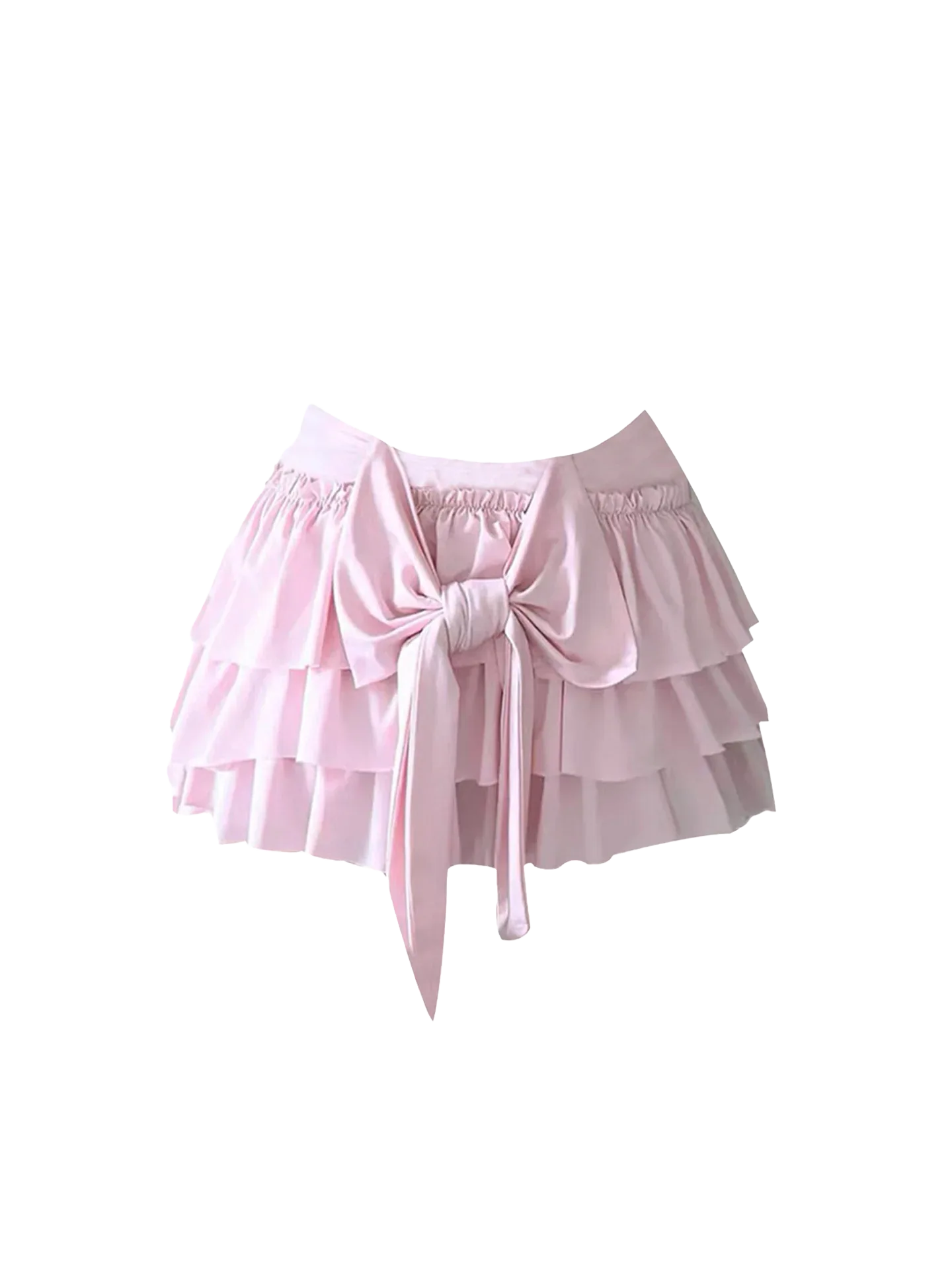 Blush Pink Tiered Ruffle Bow Mini Skirt - Girlgeous
